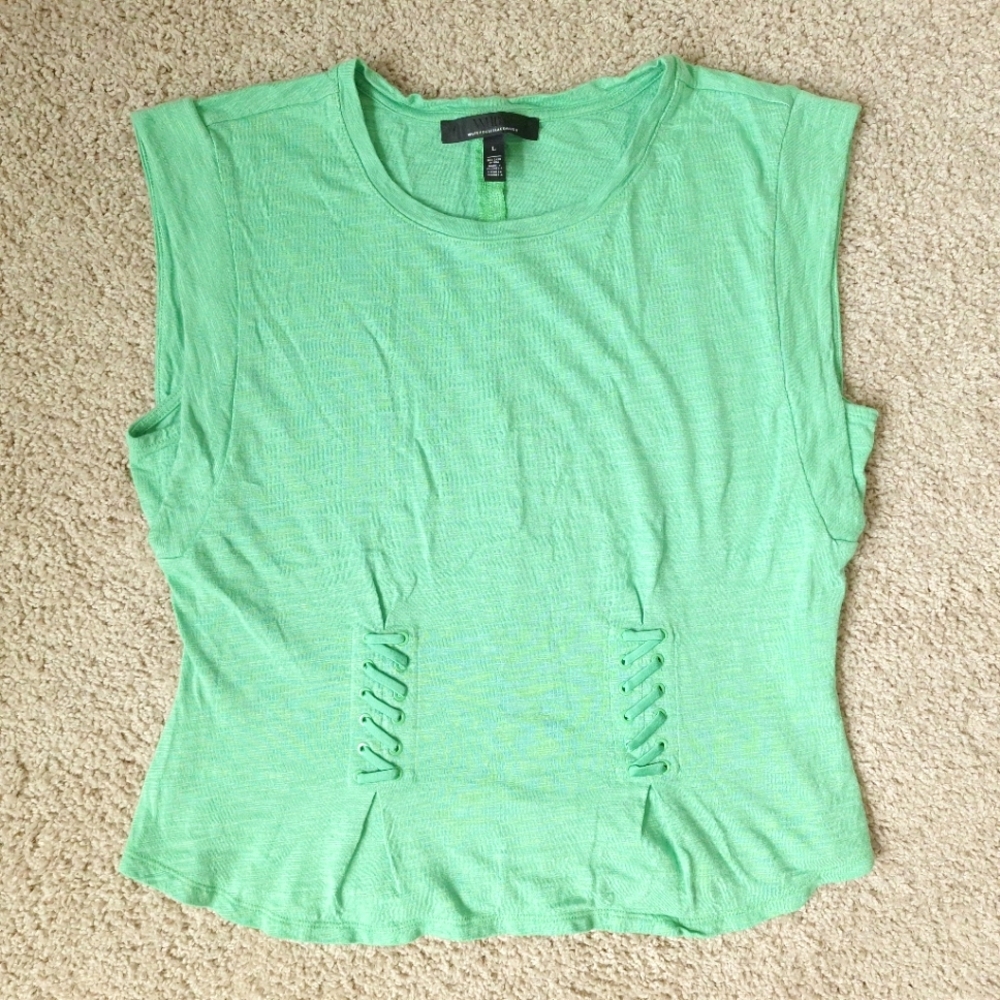 White House Black Market Green Sleeveless Top With Corset Detail - Size Large